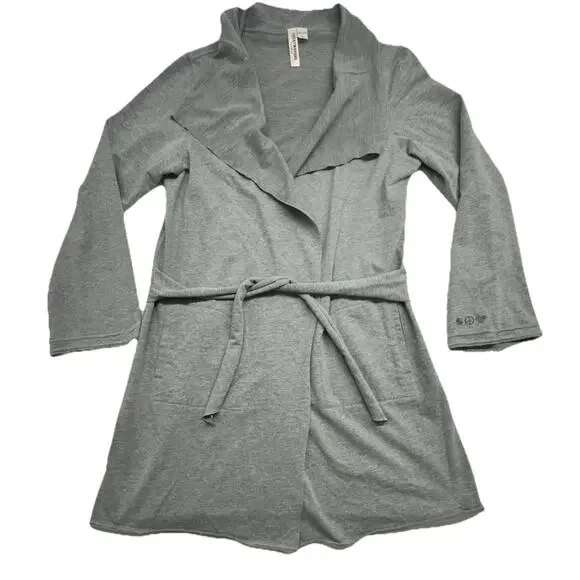 Lucky Brand Womens Large Robe Gray Wrap Style Short Tie Inside Belt - Picture 1 of 9